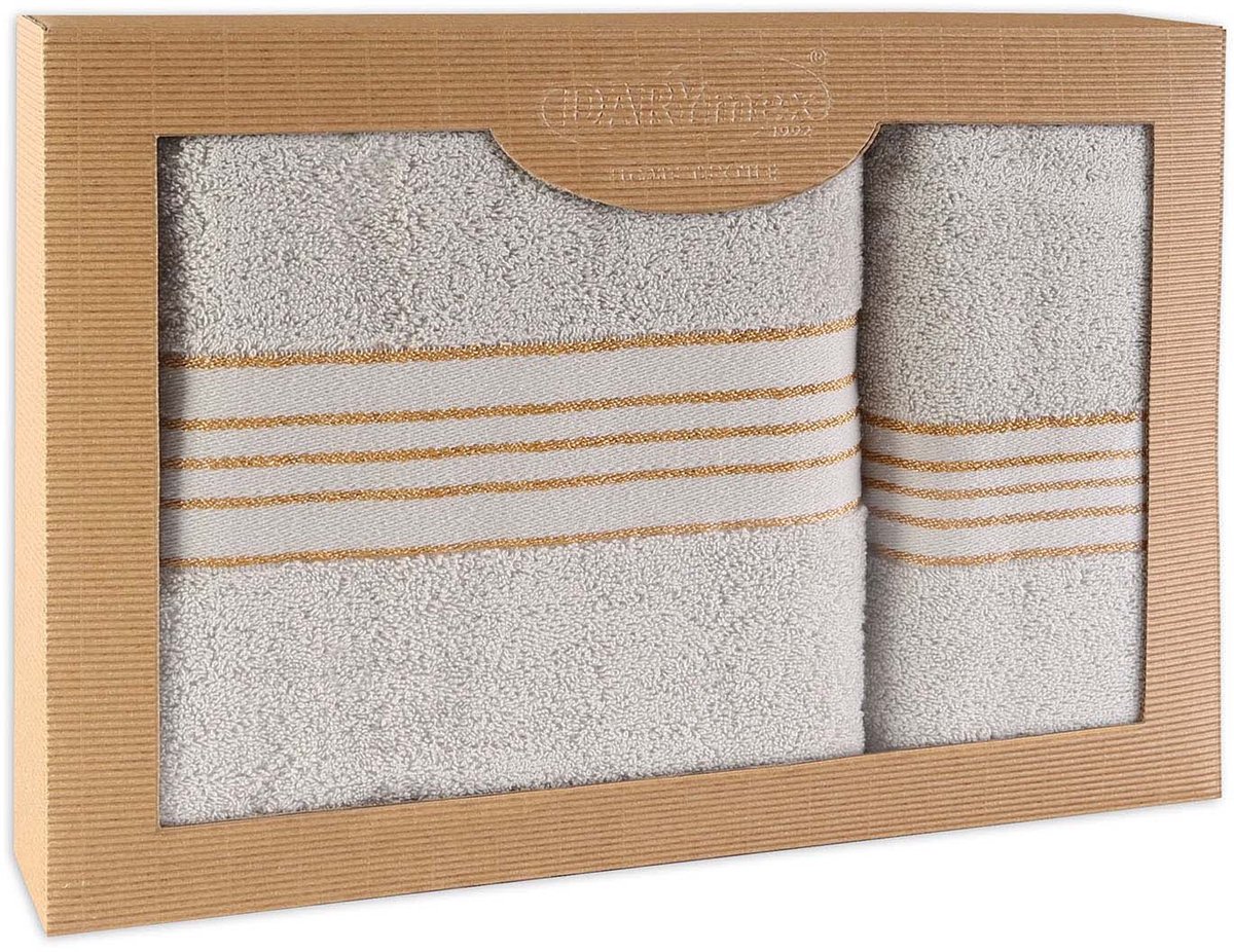 Darymex Premium - Handdoekenset - 2-delig (50x90 & 70x140) - 100% Katoen - Kleur Lichtgrijs in Luxe Cadeaudoos