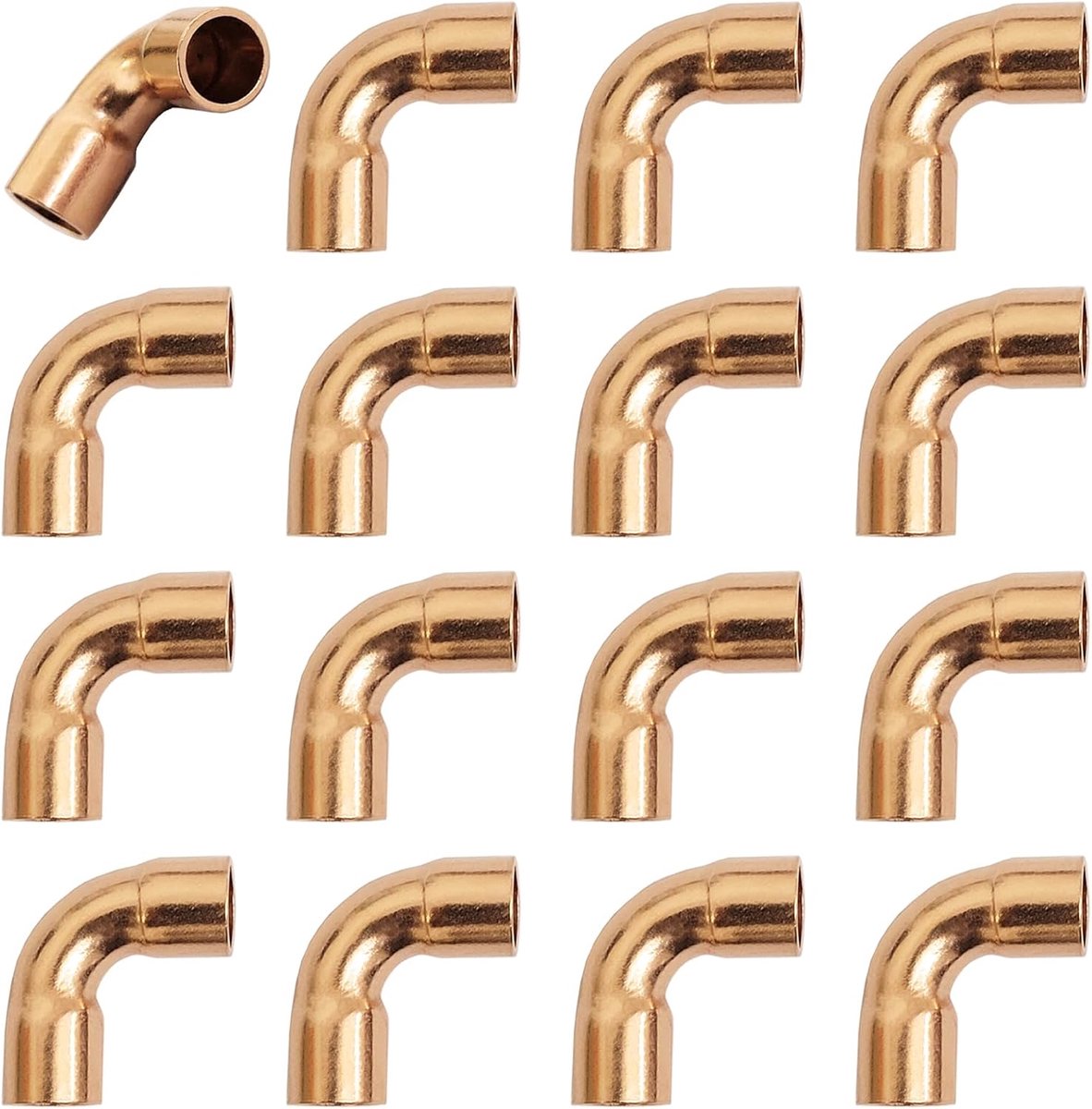 SnelShoppen - 16x 90 Graden Elleboog Koper Pijp Fitting Soldeer ID Aansluiting voor HVAC Koeling - 9.6mm (3/8") - Hoogwaardige Kwaliteit voor Duurzaam