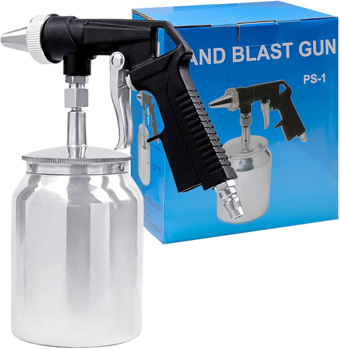 SnelShoppen - Sandstraalmachine en Sandstraalpistool, Gecomprimeerde Lucht 6.2 Bar, 1000 ml Aluminium Houder, Roestverwijdering, Wielreiniging, Metaal