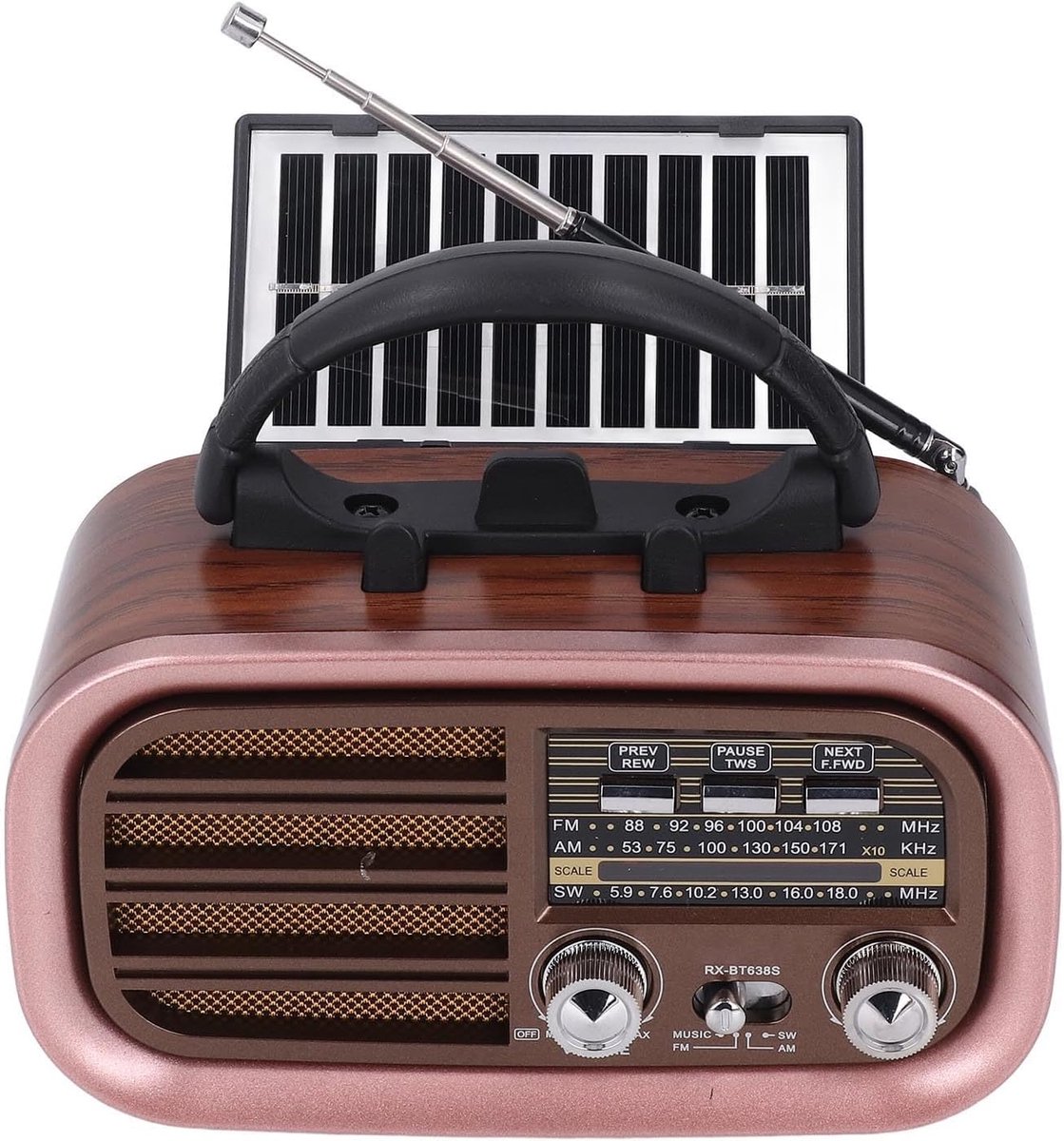 SnelShoppen - Vintage Draagbare USB BT Speaker Zonne-energie Retro AM FM SW Radio - Heavy Bass Effect, Frequentie Indicator, Perfect voor Camping en F