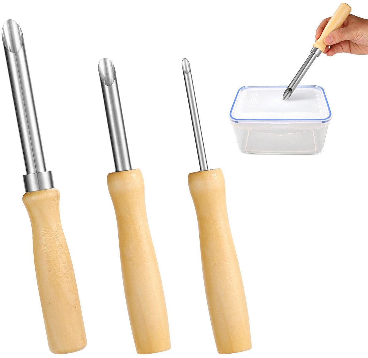 SnelShoppen - 3Pc Rietjes Gatpons, Roestvrij Stalen Gatpons voor Plastic Deksel 3 Maten Citroenade Perforator voor Rietjes, Enkel Gatpons voor Plastic