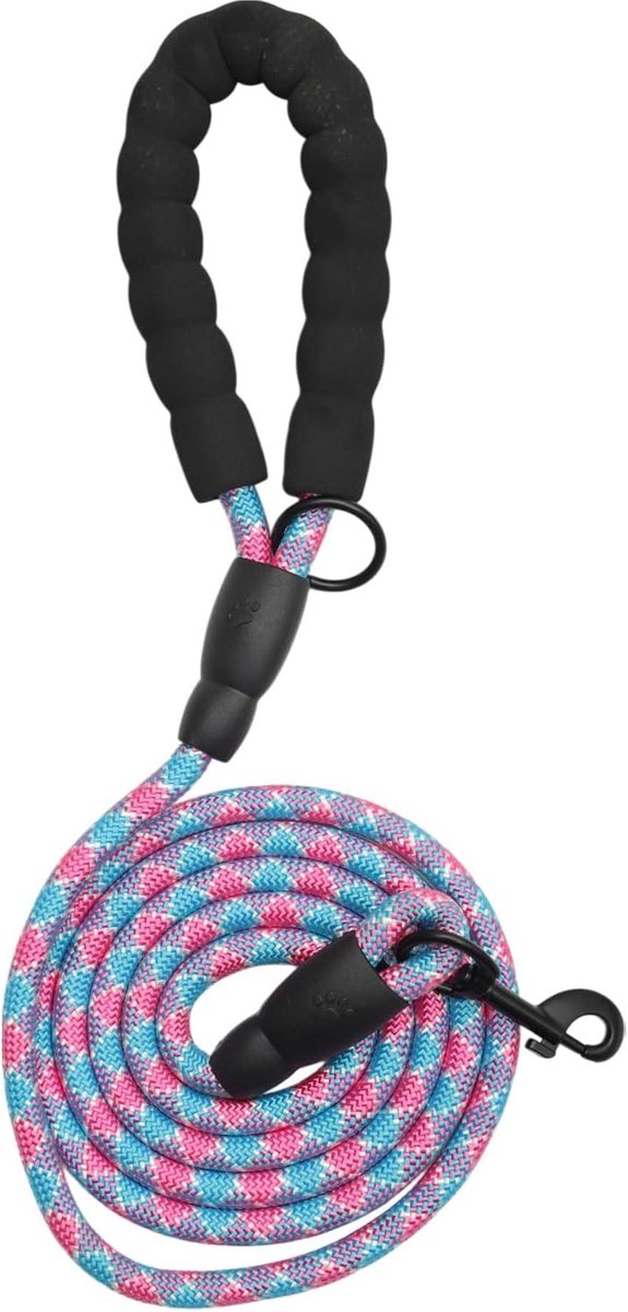 SnelShoppen - Hondenriem met Comfortabele Gevoerde Handgreep en Reflecterende Draden voor Kleine, Middelgrote en Grote Honden, 2m x 10mm, Paars, Blauw