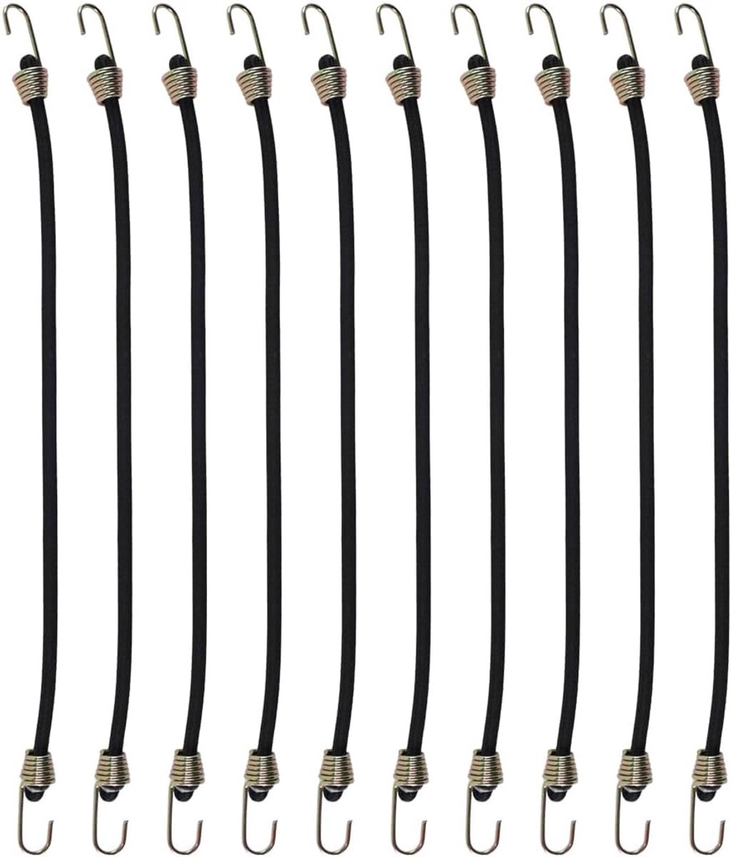 SnelShoppen - Set van 5 Elastische Bungee Cords met Haken, 25 cm, Draagbaar voor Kamperen en Buitenactiviteiten, met Stalen Haken, Zwart