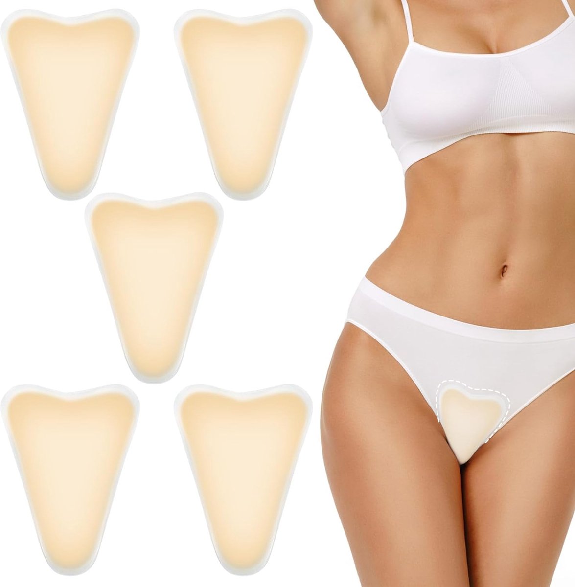 SnelShoppen - 5 Stuks Naadloze Silicone Cases voor Vrouwen - Triangle Herbruikbare Invisibility Anti-Camel Insert (Beige) - Perfect voor Feest, Ca