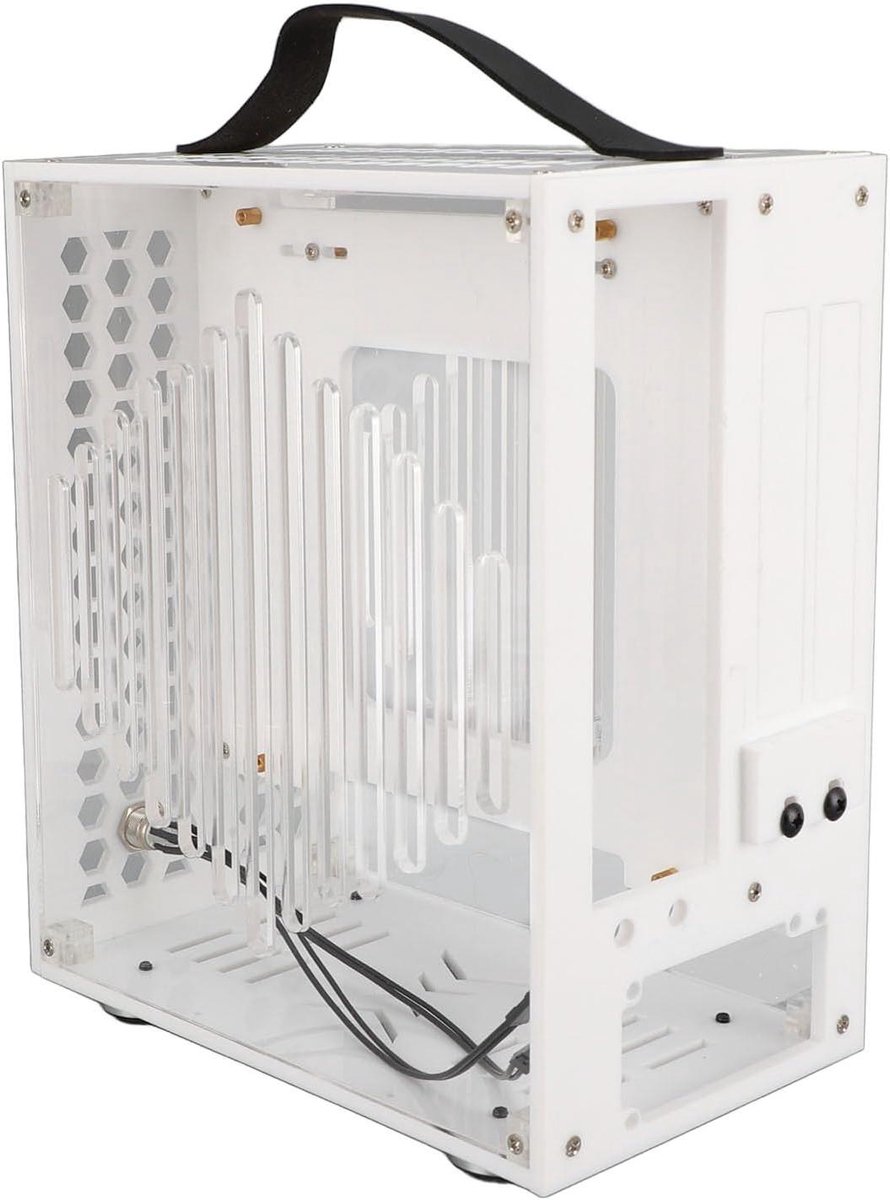Mini ITX PC Case - Compact Computer Behuizing - Desktop Bouwen - Panoramisch Transparant Paneel - 23x20.5x12cm - Wit