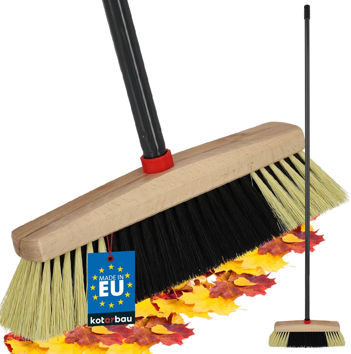 KOTARBAU® Straatbezem - Veegbezem - Tuinbezem - Buitenbezem 30 cm - met PET-borstelharen - Buitenbezem van Beukenhout - met Metaal Steel - voor Binnen en Buiten - Zwart en Beige