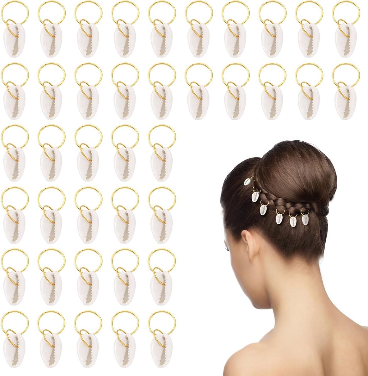 Gouden Schelp Haarclips - Zeeschelp Bedels - Haar Styling - Verstelbare Ring - 40 Stuks - Goud