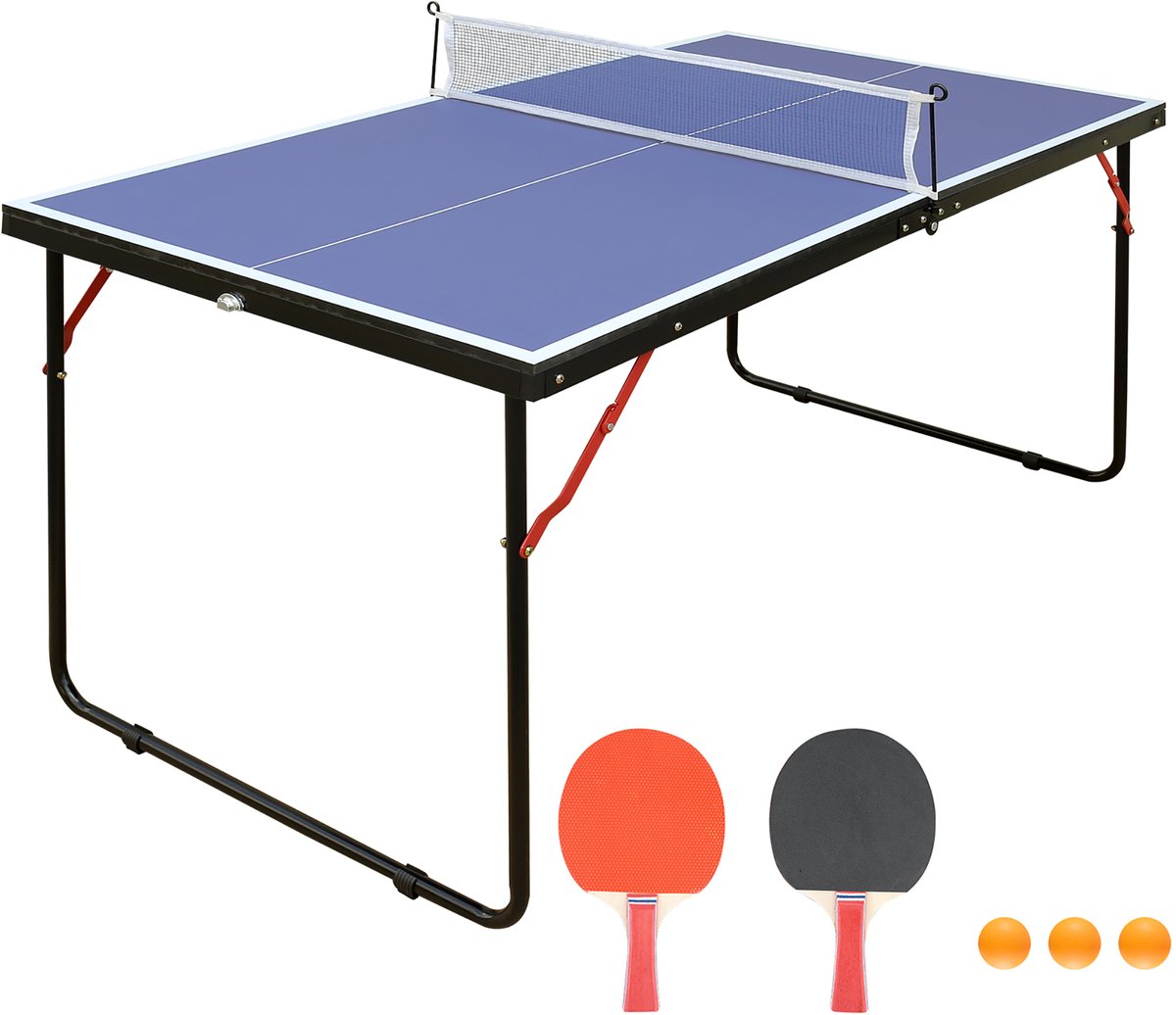 Opvouwbare Tafeltennistafel - 137x76 cm - Met Net en Bats - Blauw Oppervlak en U-Poot Design - Voor Binnen en Buiten