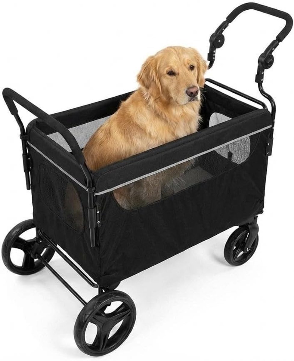 Opvouwbare hondenbuggy, draagvermogen 100 kg, stalen frame, 360° wielen, rem