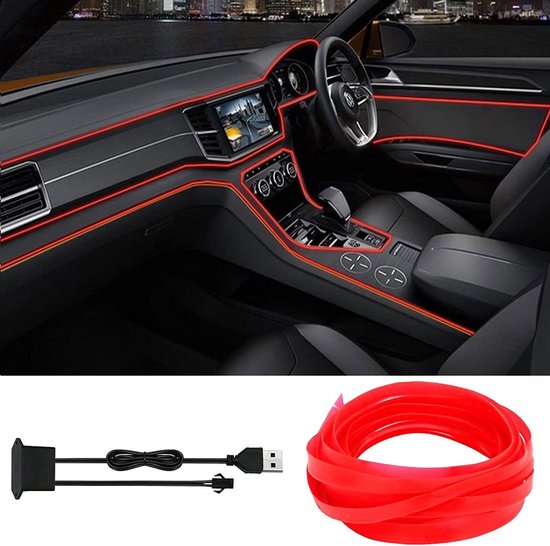 Led Sfeerlicht - Auto Interieurverlichting - Sfeervolle Accentverlichting - Waterdicht Flexibel Materiaal - 5 Meter Lengte - Rood