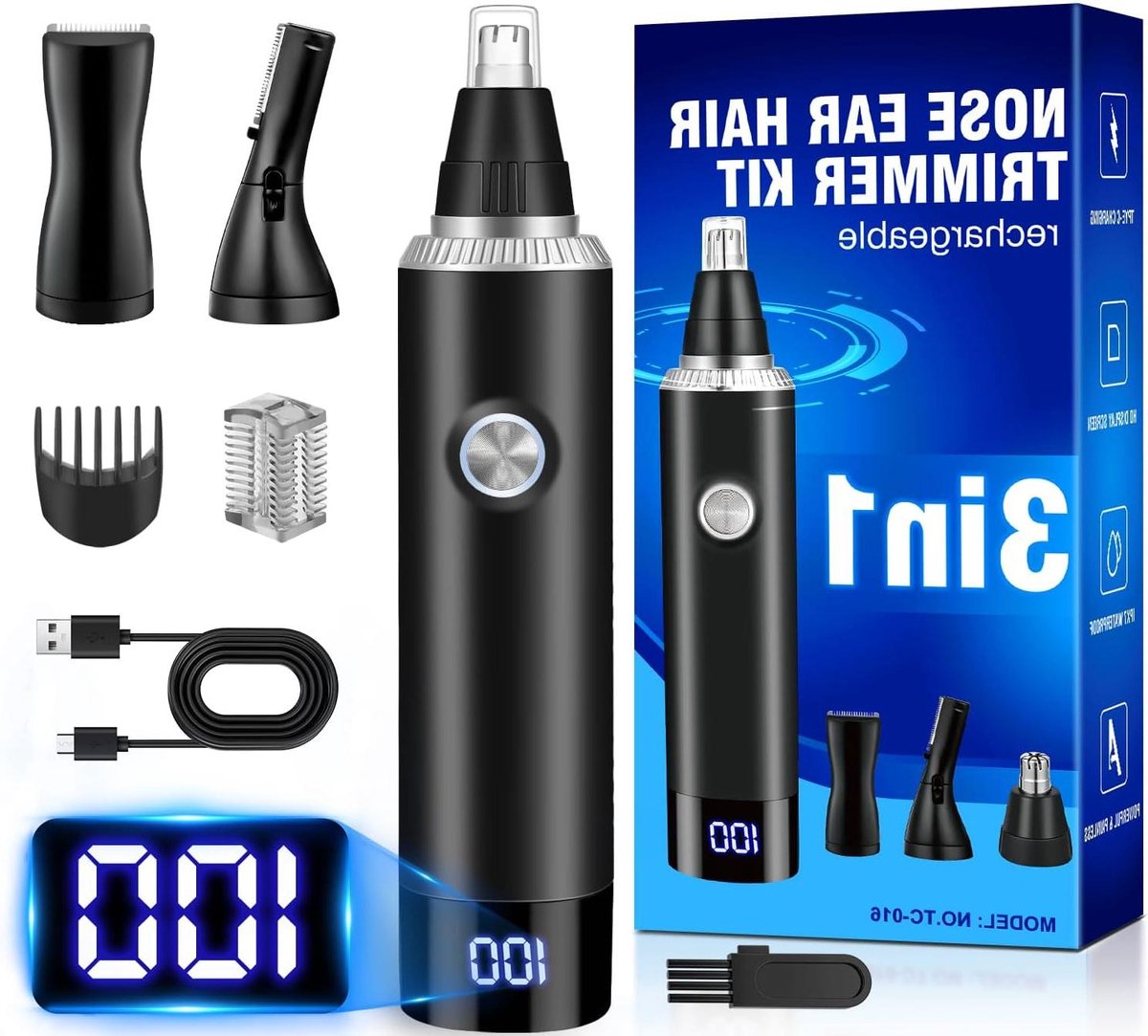 Neushaartrimmer Mannen - Gezichtsverzorging Apparaat - Gezichtsbeharing Verwijderen - 3 Verwisselbare Koppen - USB Oplaadbaar - Zwart