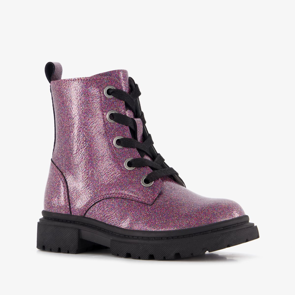 Stap leren meisjes veterboots met glitters paars - Maat 27