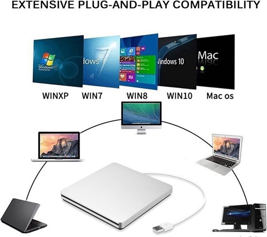 Externe DVD Brander - CD Writer Drive - Oude Schijven Lezen - USB 3.0 Overdracht - Ultra Dun - Zilver — afbeelding 4