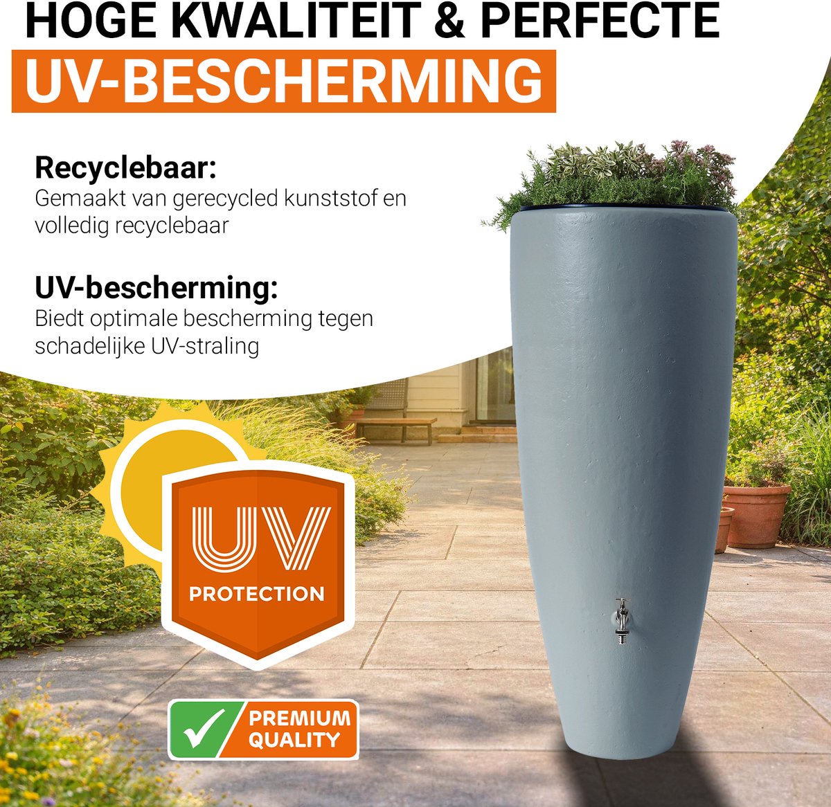 Garantia 2in1 waterreservoir 300 liter zinkgrijs incl. plantschaal
