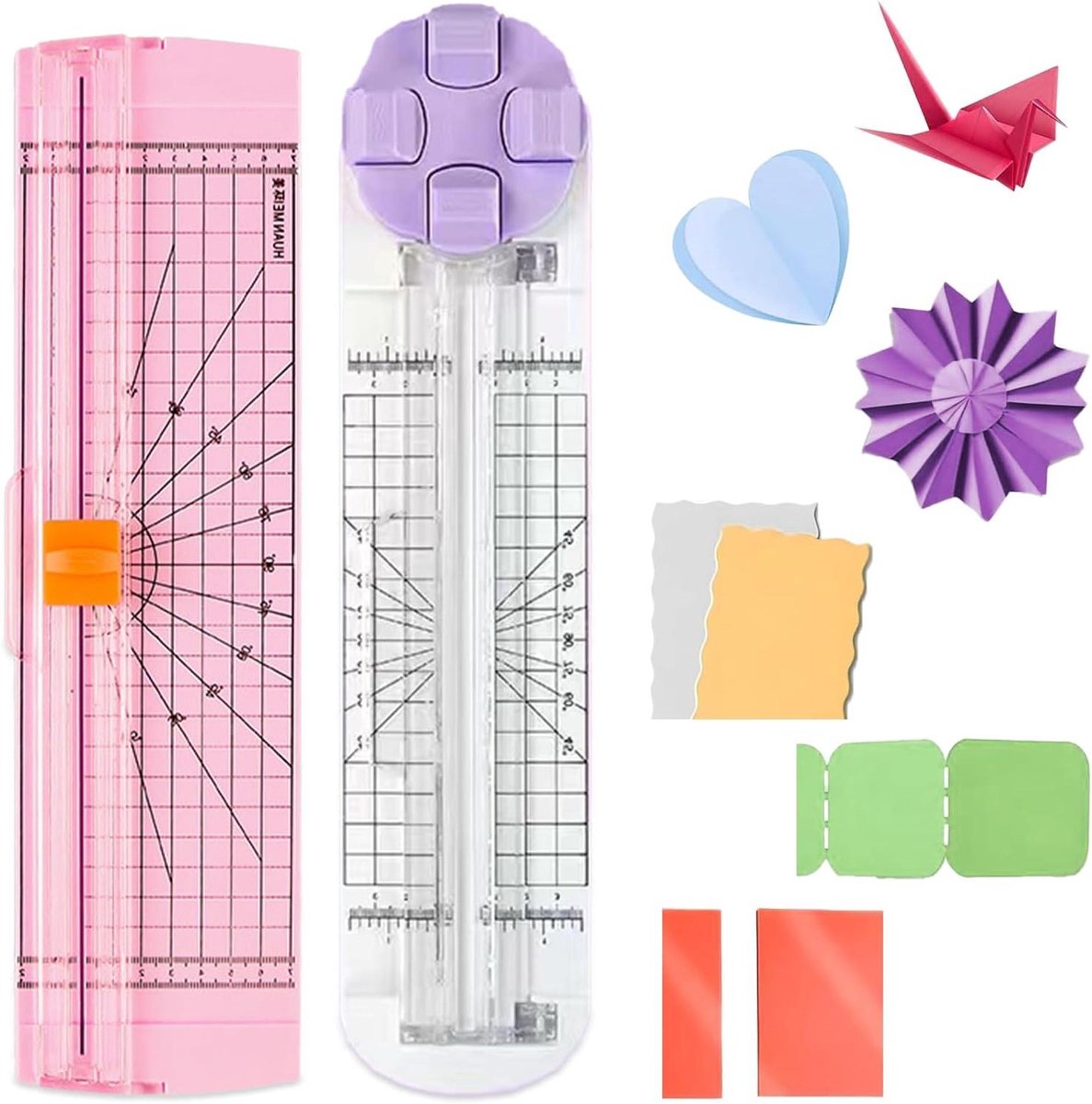4-in-1 Papiersnijder - Snijmachine Set - Kaarten Maken - Verschillende Snijpatronen - 2 Stuks - Paars Roze