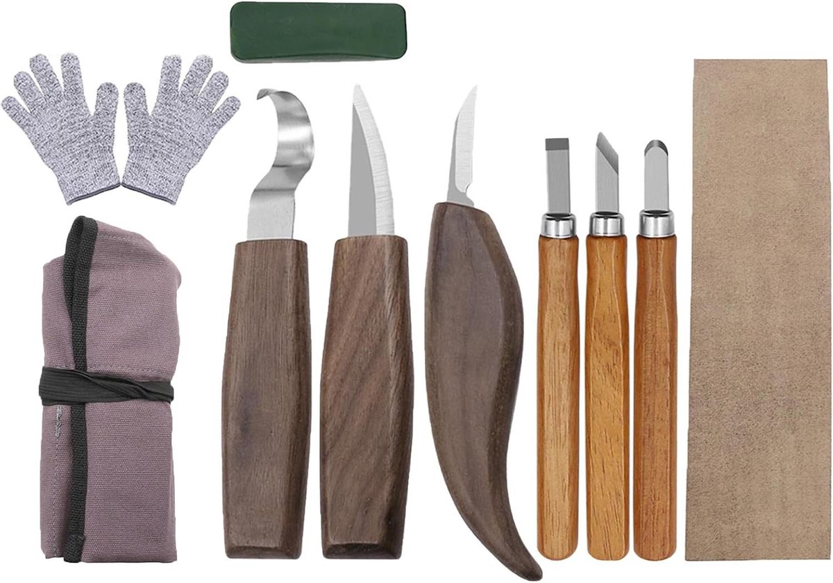 Houtsnijgereedschap Set - Houtbewerking Tools - Hout Snijden - 10 Delig Chroom Vanadium - Met Opbergtas - Niet gespecificeerd