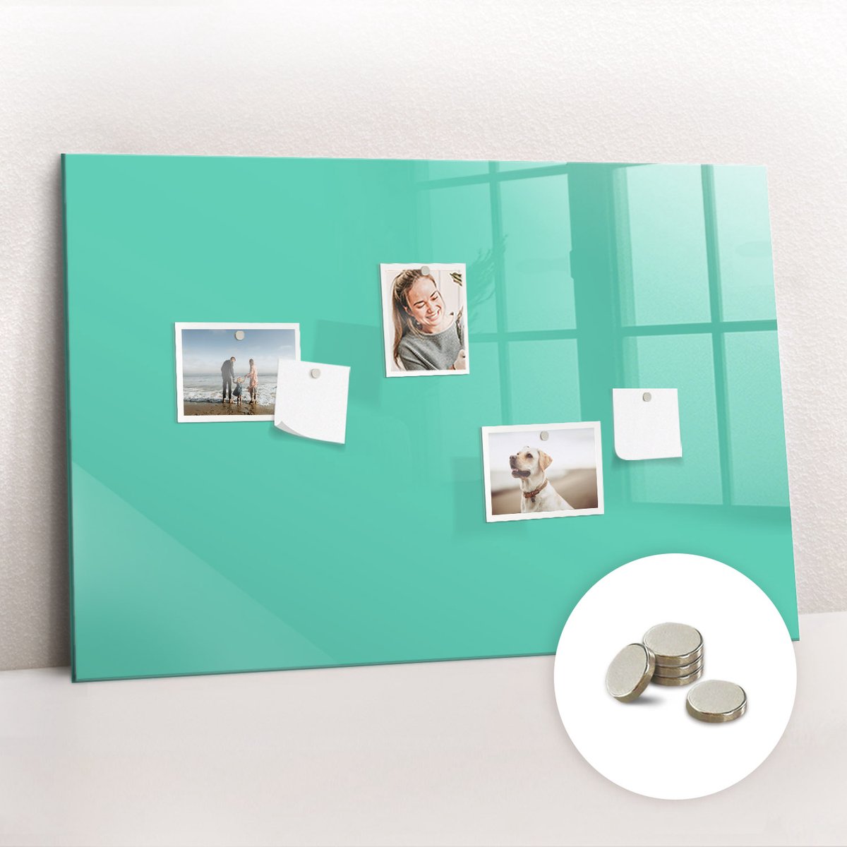 Tulup Glassboard - Turkooiskleur Magneetbord - 90 cm x 60 cm - Memo Magneetbord - Scandinavisch Design Bord - Memobord Glas Turkoois - Gratis 5 Sterke Magneten - Magneetbord Foto - Memobord Magnetisch