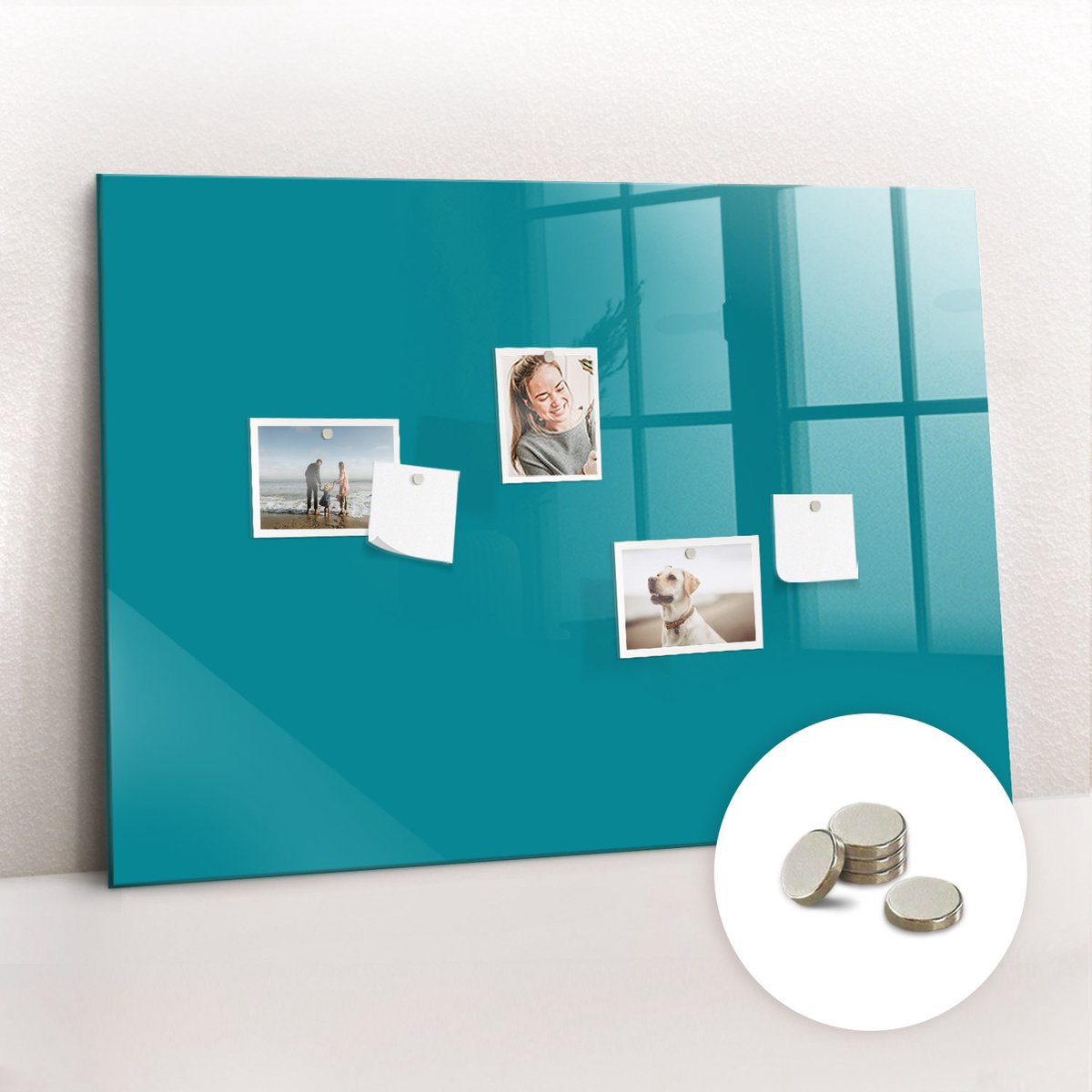 Tulup Glassboard - Zeekleur Magneetbord - 100 cm x 70 cm - Memo Bord - Moderne Wanddecoratie - Magnet Board Maritiem - Gratis 5 Sterke Magneten - Magnetic Board - Magnetisch Bord Kind