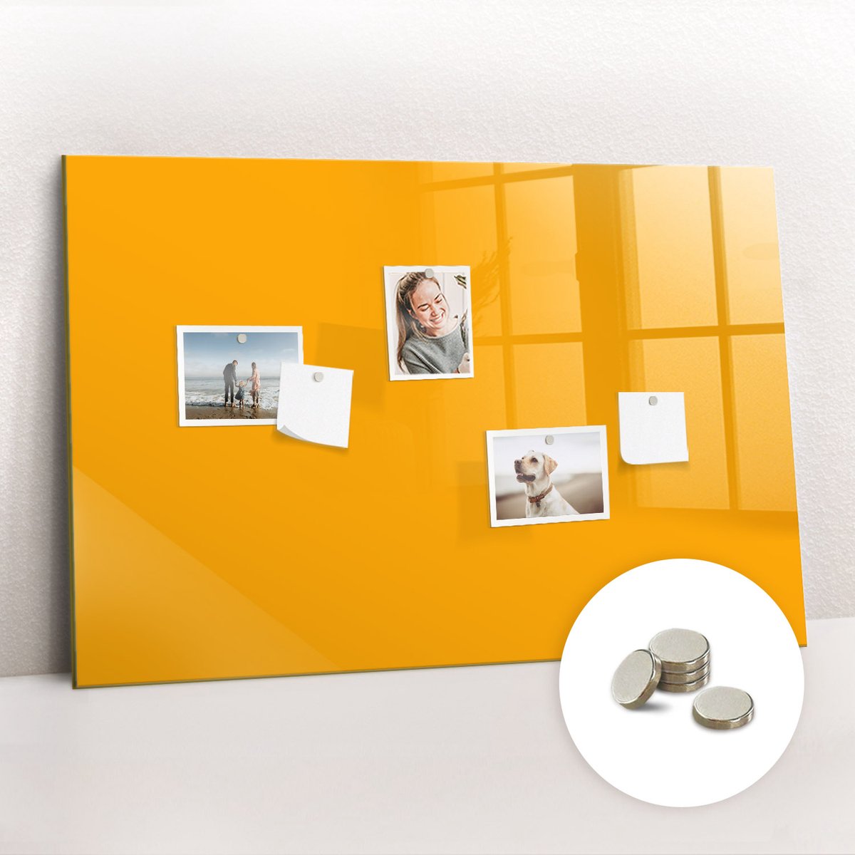 Tulup Glassboard - Goudgele kleur Magneetbord - 90 cm x 60 cm - Magnetisch Bord Kind - Organizer Muur - Magneetbord Rechthoekig Donkergeel - Gratis 5 Sterke Magneten - Magnetisch Wandbord - Magnet Board