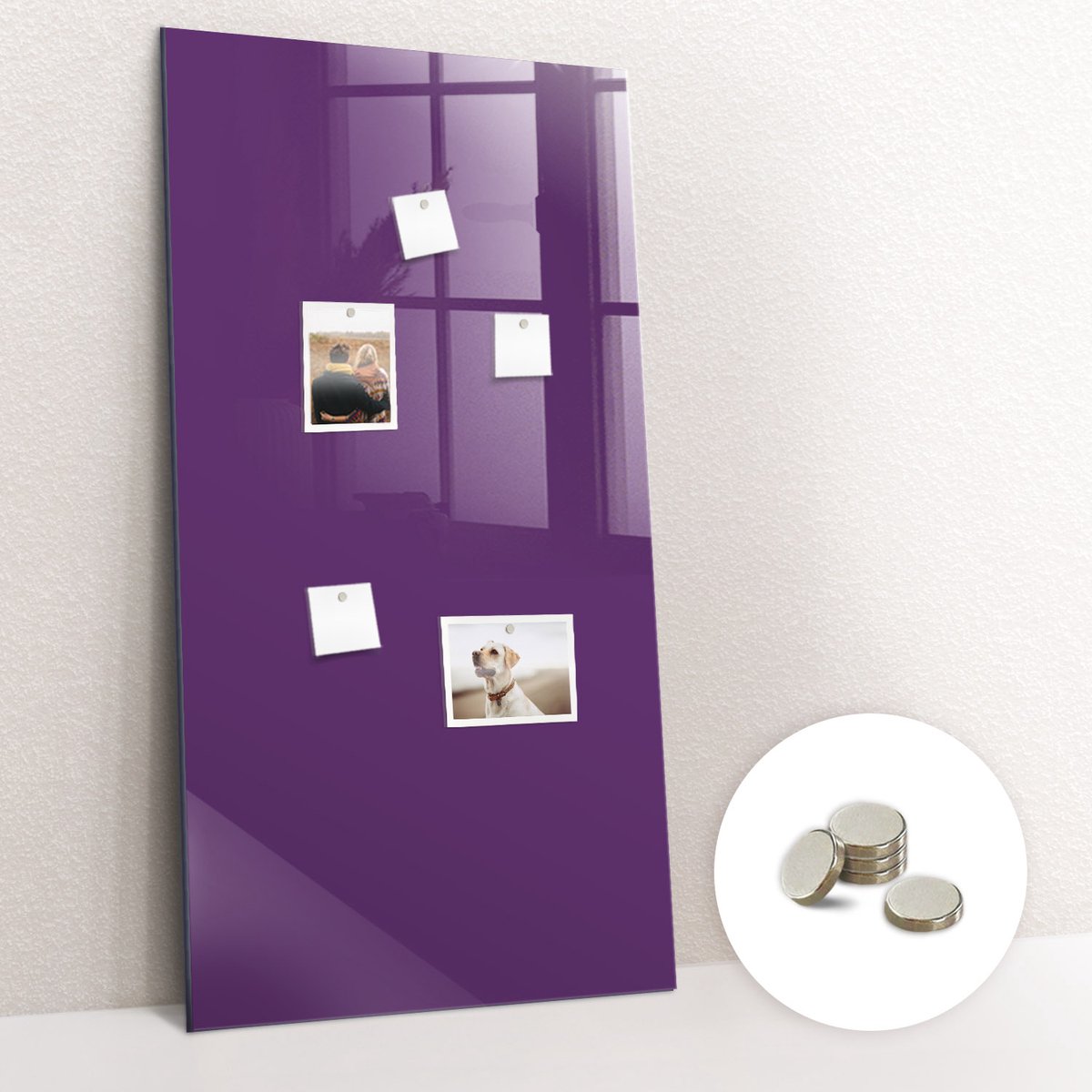 Tulup Glassboard - Violet Magneetbord - 70 cm x 100 cm - Memo Magneetbord - Scandinavisch Design Bord - Memobord Glas Paars - Gratis 5 Sterke Magneten - Magneetbord Foto - Memobord Magnetisch