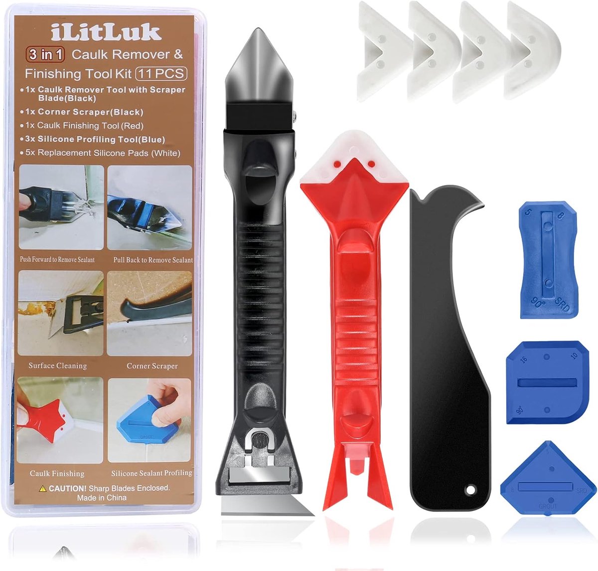 Kit remover set - inclusieve opbergtas - voor het verwijderen en aanbrengen van kit - SnelShoppen