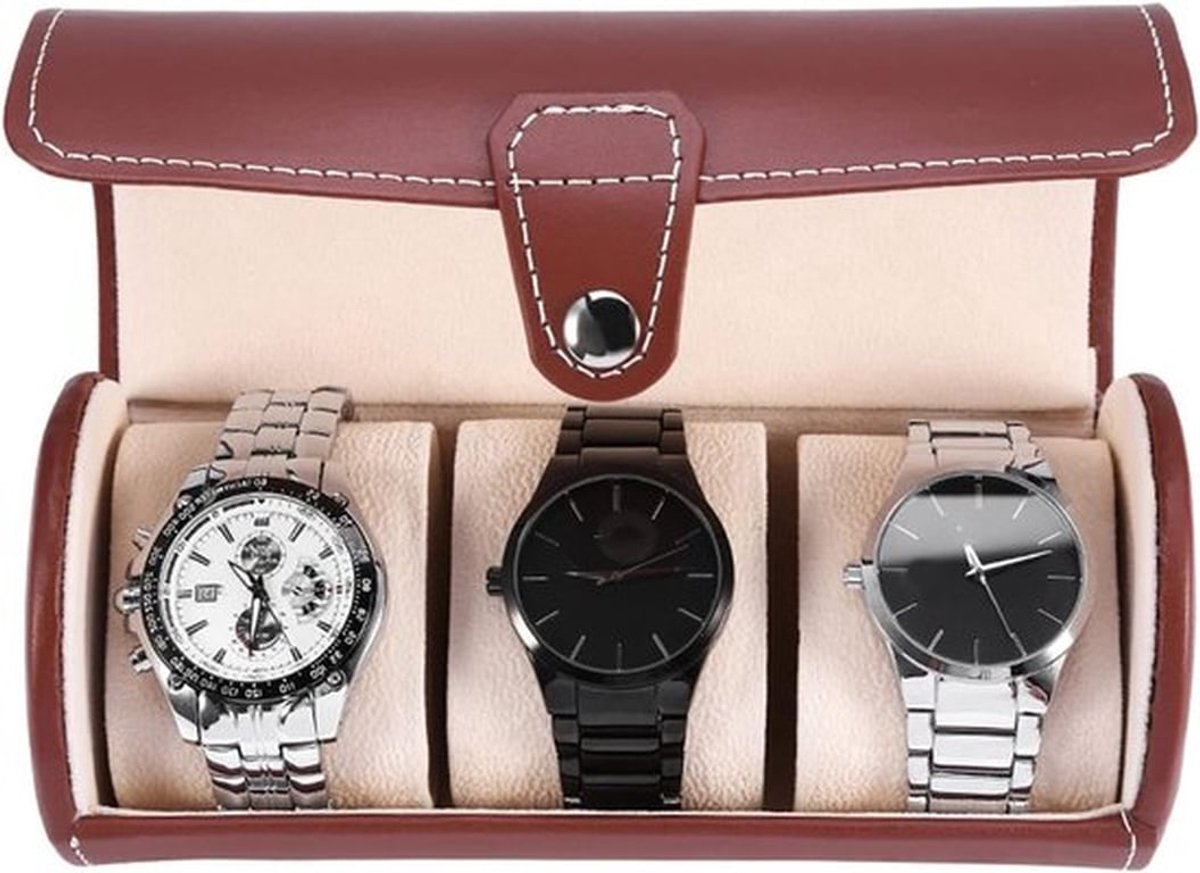 3 Grid Horlogehouder voor Armbanden en Horloges, Zwarte PU Leren Organizer voor Reizen en Thuisgebruik