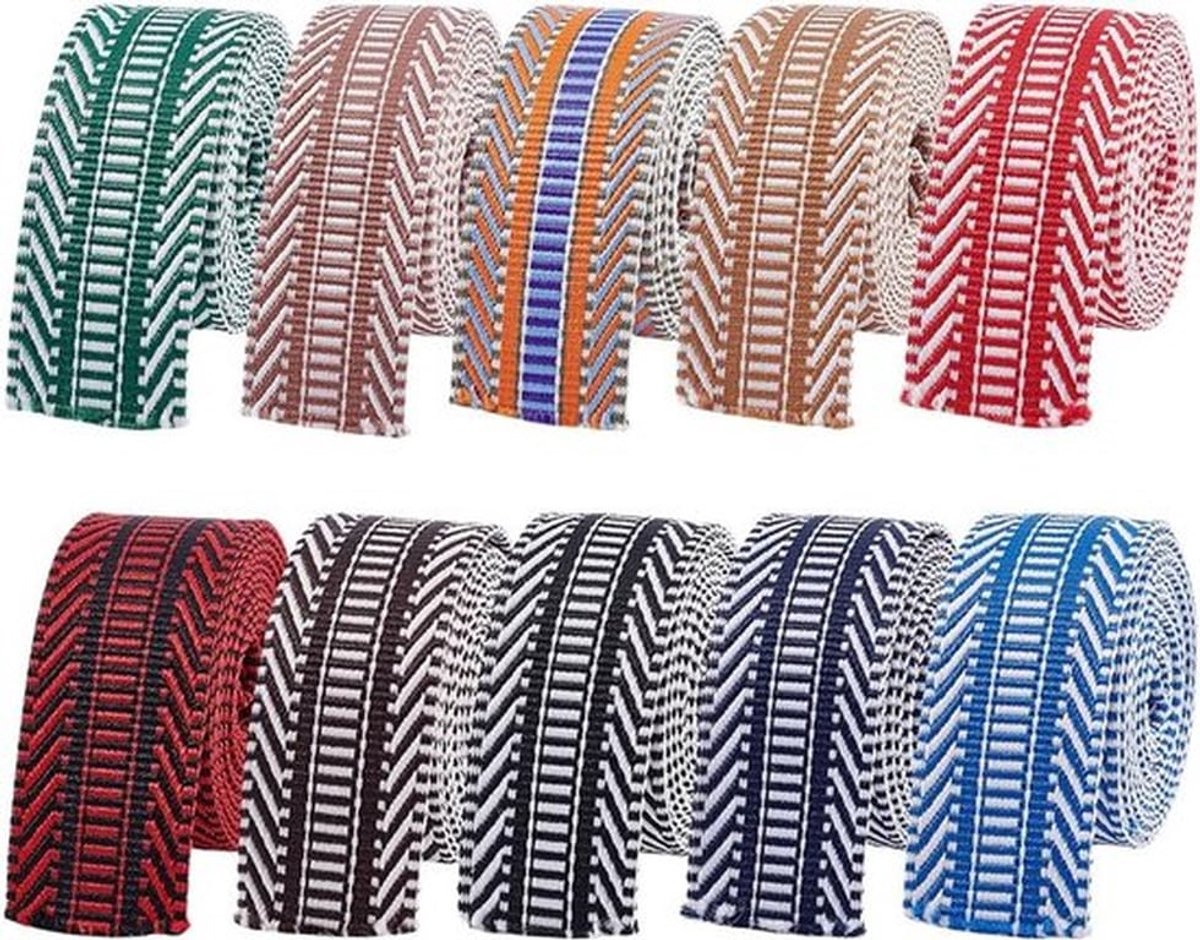 20 Yards 10 Kleuren Patroon Polyester Lint, 38mm Dubbelzijdig Jacquard Lint voor Borduren, Kleding, Huishouddecoratie en Bruiloften