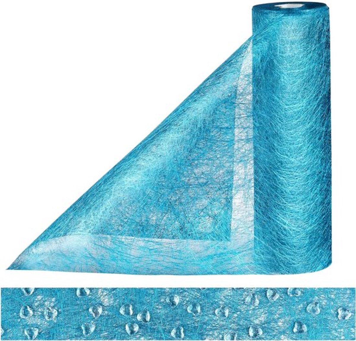Blauwe Tafelloper 23 cm x 30 m voor Bruiloften, Feestdecoratie met 150 Hartvormige Strass Steentjes en Cadeauverpakking