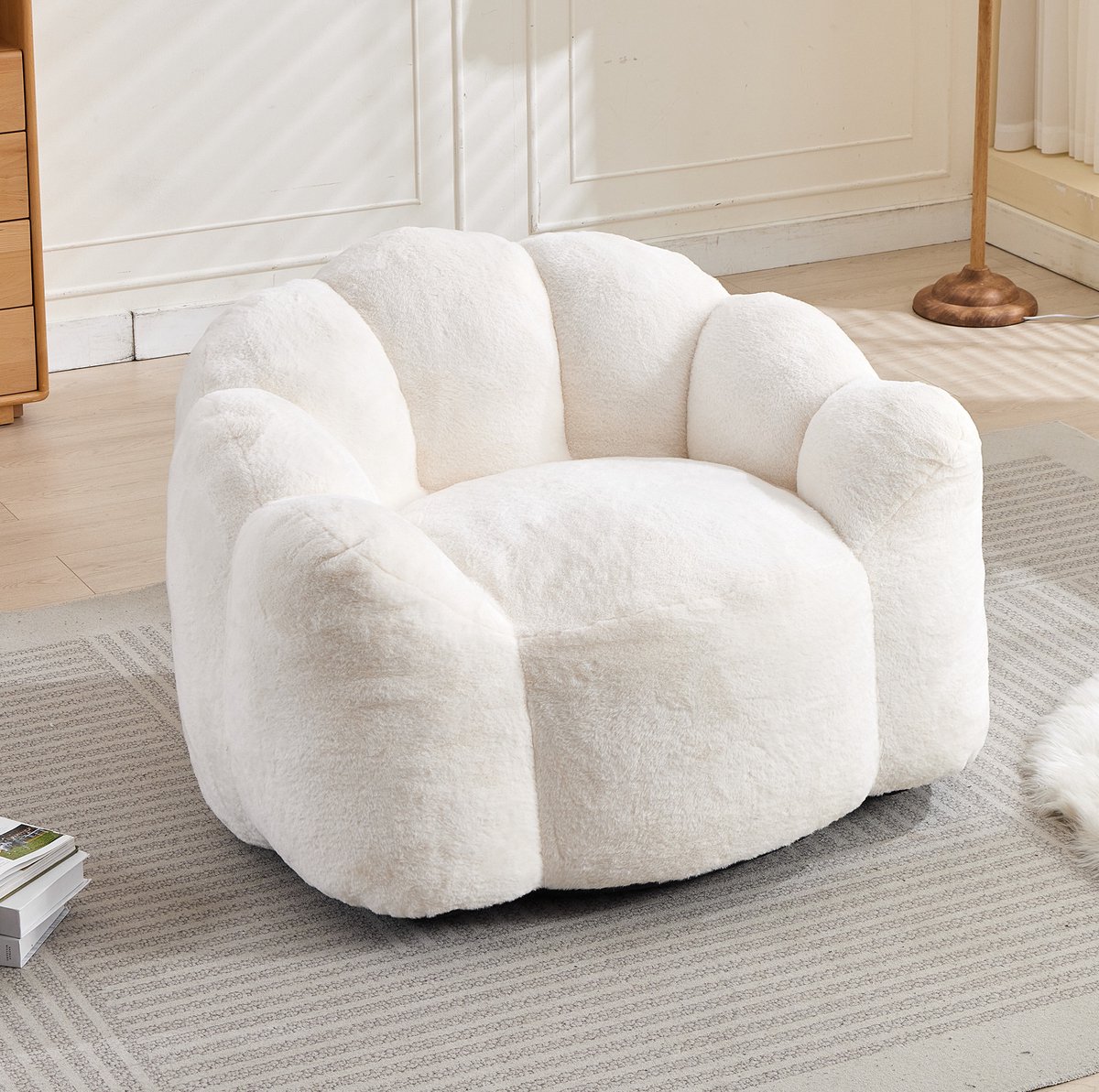MODENUIT Zitzakstoel 110 x 110 x 68 cm - Met Rugleuning En Armleuningen - Voor Woonkamer En Slaapkamer - Pluche Wit