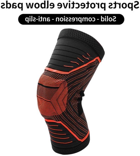 Compressie Knieband voor Unisex - Ademend Gebreide Kniebandage voor Sport, Hardlopen en Voetbal - XLarge Zwart Neon Oranje — afbeelding 2