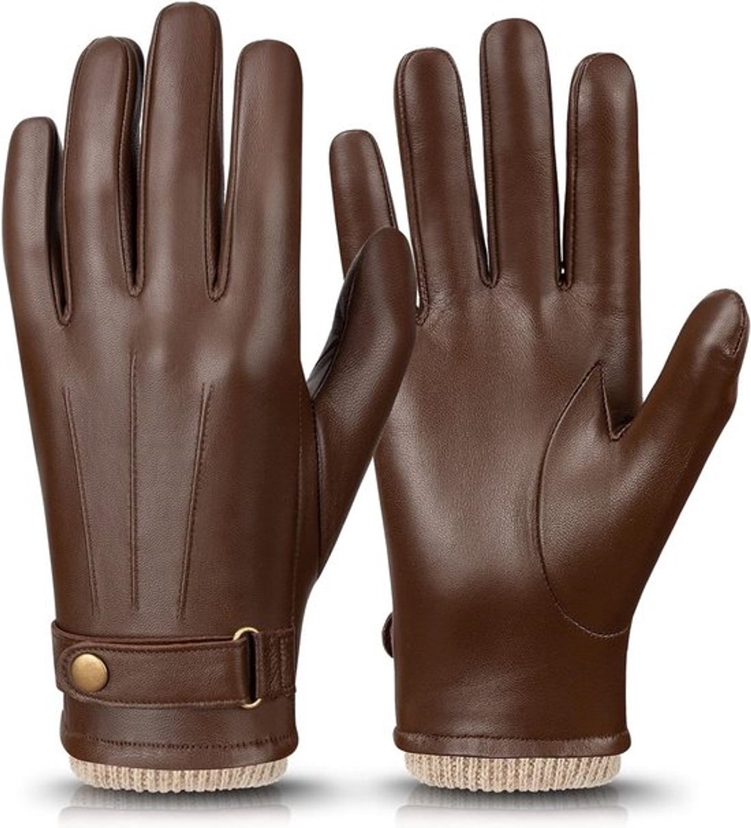 Heren leren handschoenen, winddicht en waterdicht, met touchscreen voor de winter in de stad, ideaal als cadeau