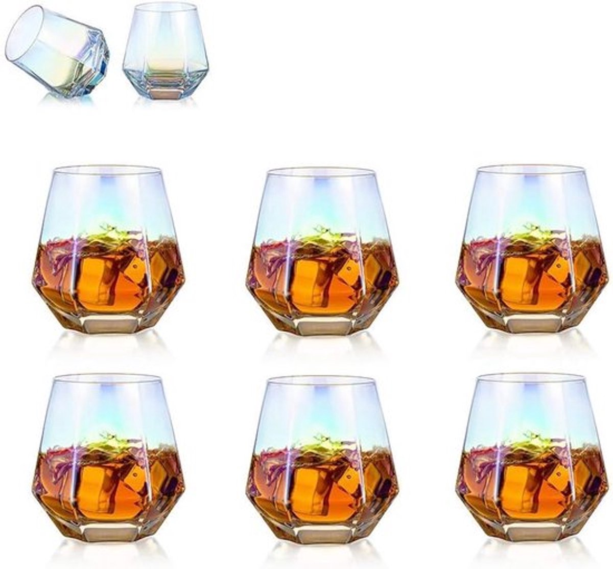 Set van 6 Diamantvormige Whiskeyglazen - Moderne Tumbler voor Water, Sap en Scotch, 300ml, Perfect voor Bourbon en Rum