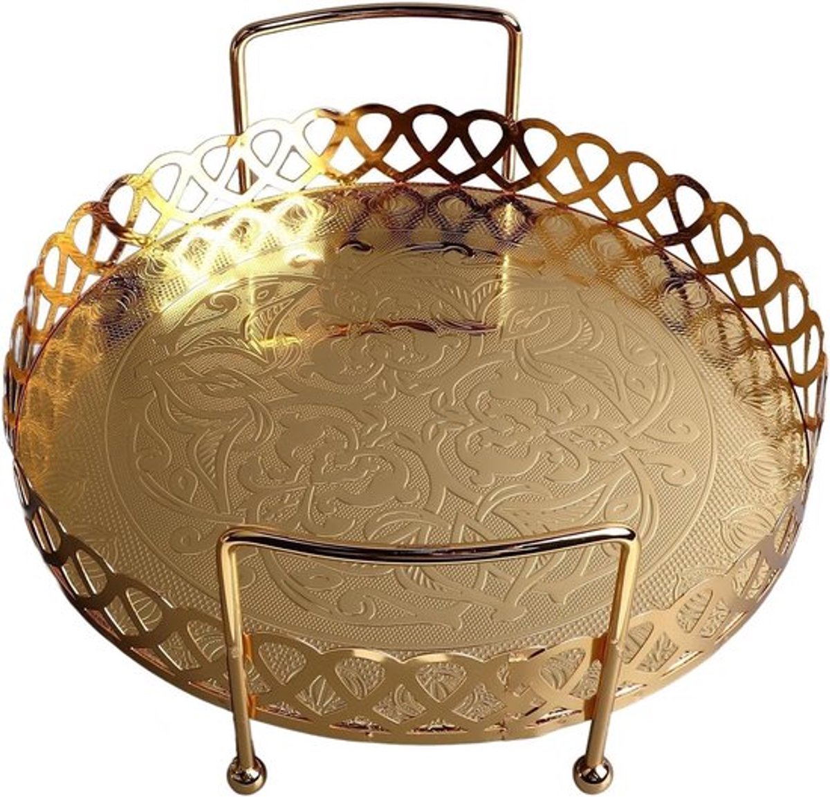 Decoratief rond dienblad met gouden handvatten - stalen nestendienblad en butler-dienblad voor keuken en organisatie