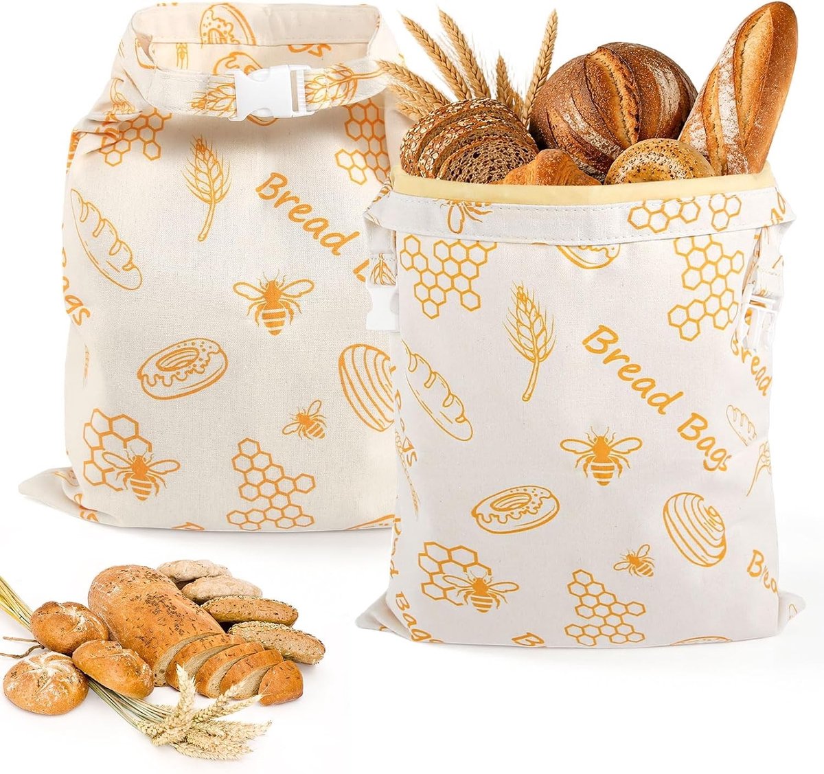 Bijenwas Broodzakken - Linnen - 43 x 31 cm - Herbruikbare Broodzak voor Vers Brood en Bakwaren