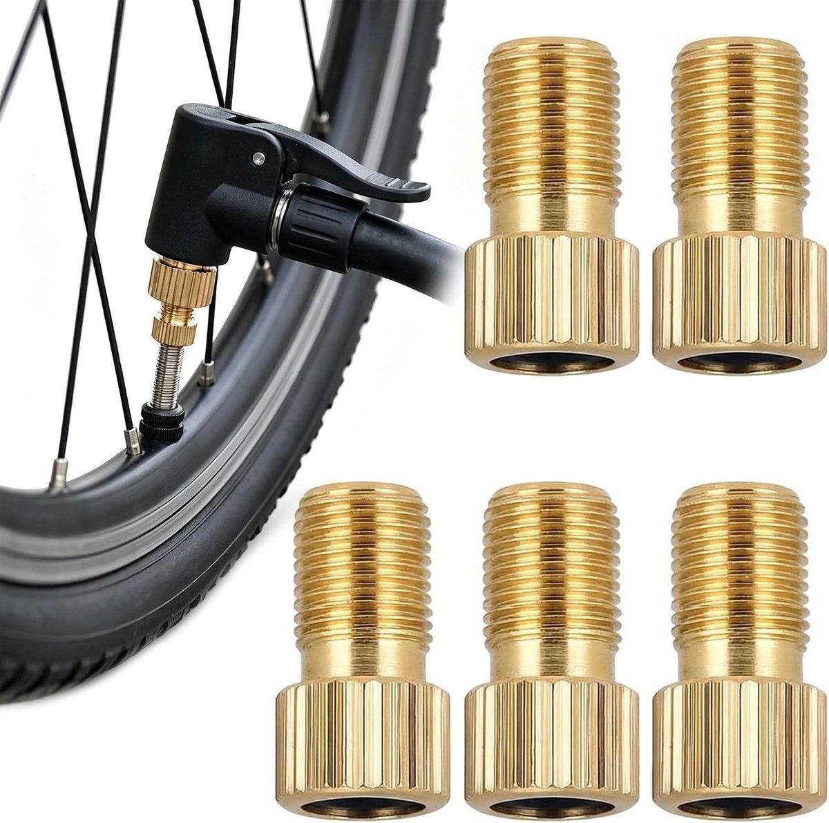 Fietsklepadapter - Goud - Compact - Aluminium met Rubber Afdichtring - Voor Franse Ventielen