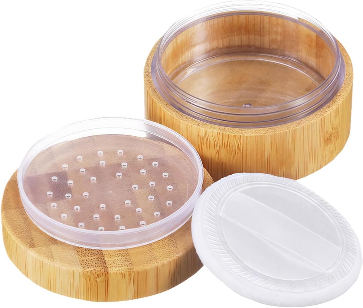 SnelShoppen - 30g 1oz Lege Draagbare Houten DIY Cosmetica Makeup Losse Poeder Container Pot met Spons Poeder Puff en Zeef Poeder Puff Kit Foundation C
