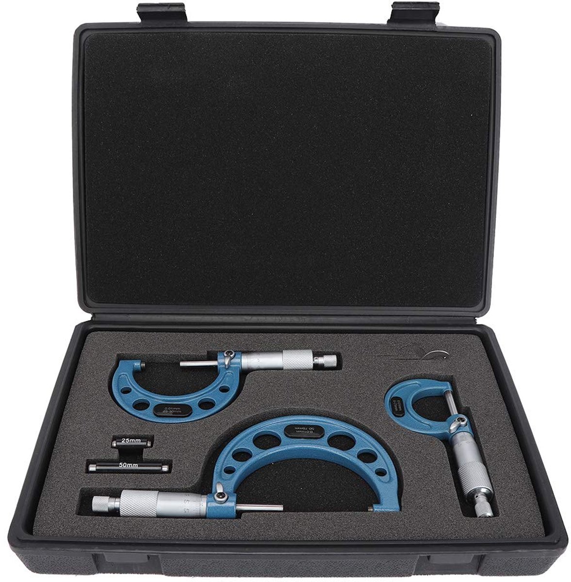 Micrometer set 0-75 mm - hoogwaardig dragend staal - duidelijke laserafstelling - precisie meting voor vaktechnici - ShopVlot