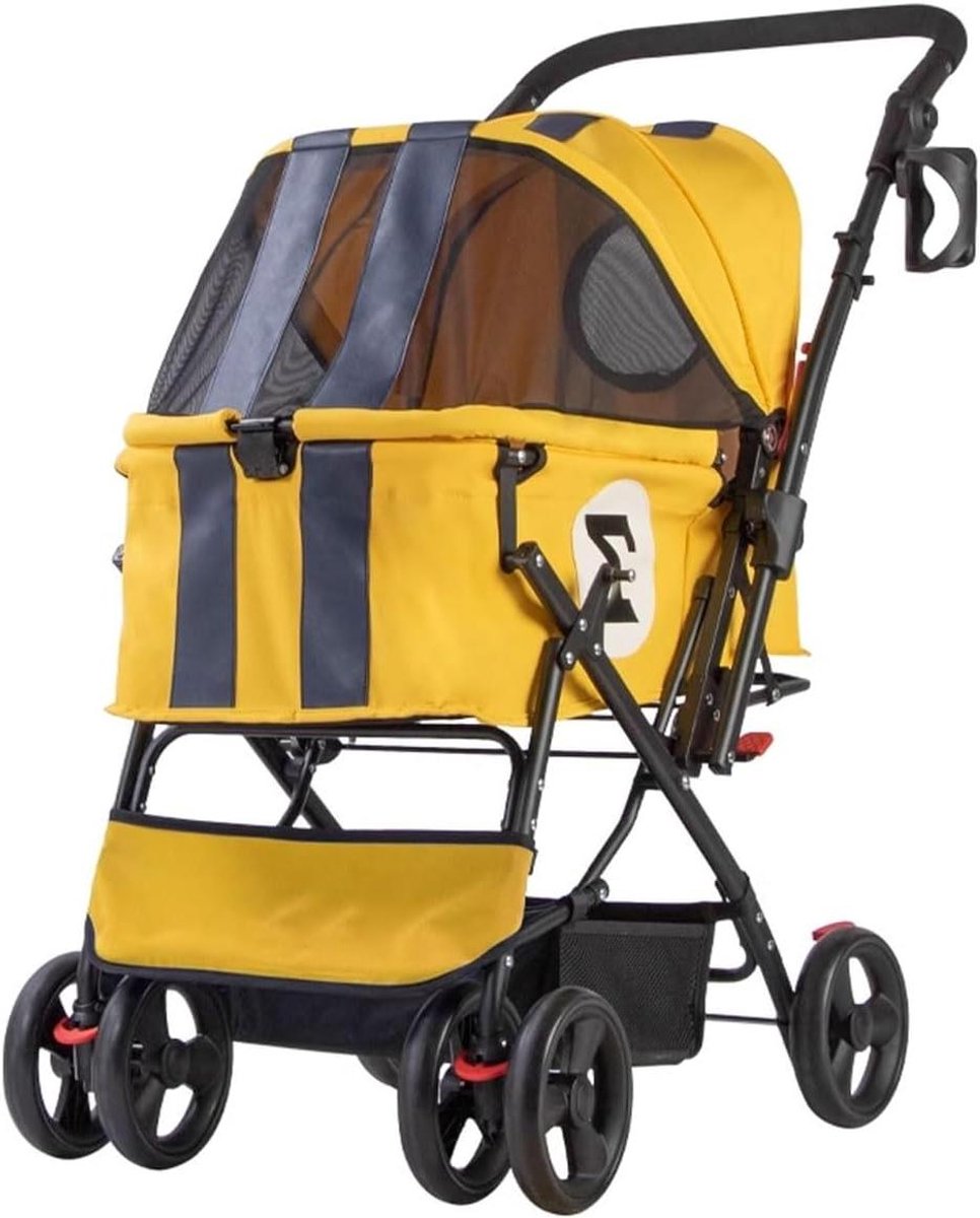 Hondenbuggy - Reiswieg - Veilig Vervoer - Schokabsorberende Vering - Tot 16 kg - Geel