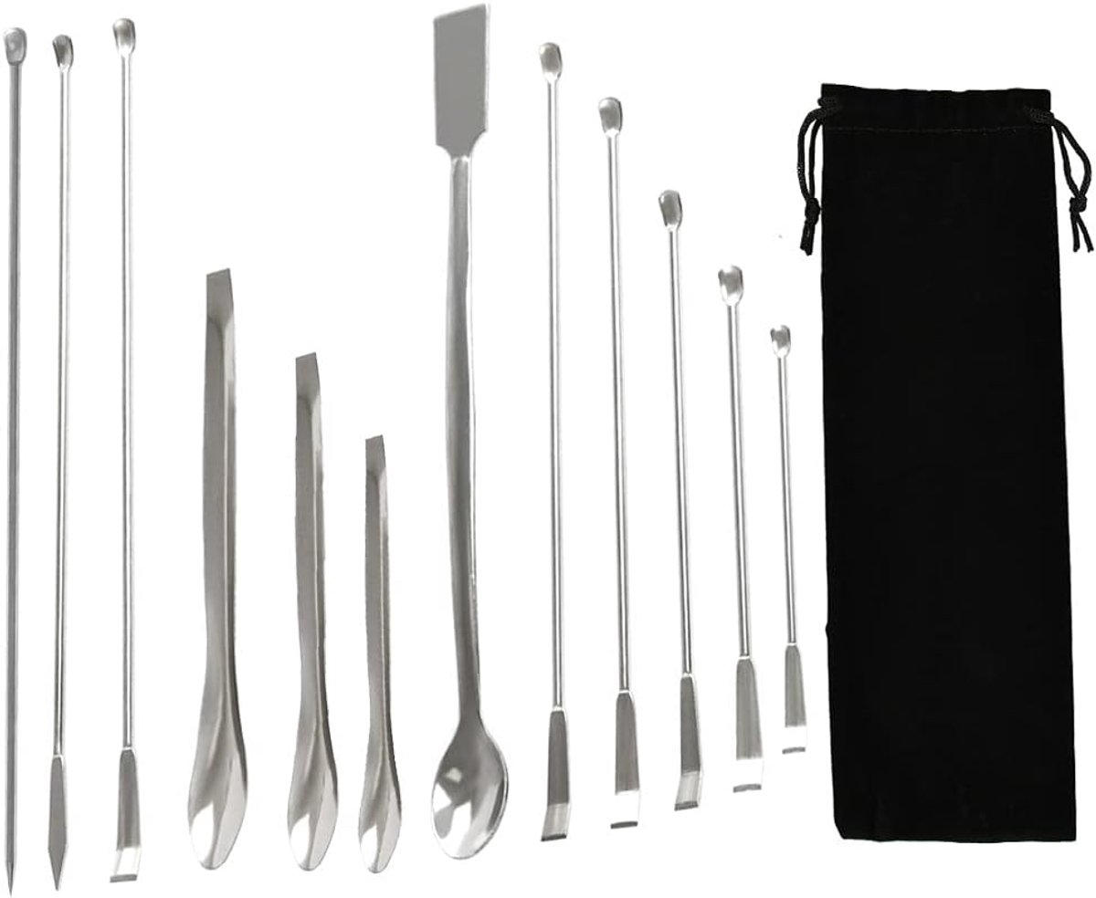 Laboratoriumspatula's 12 stuks - Roestvrij staal - Diverse ontwerpen - Geschikt voor monstername - ShopVlot
