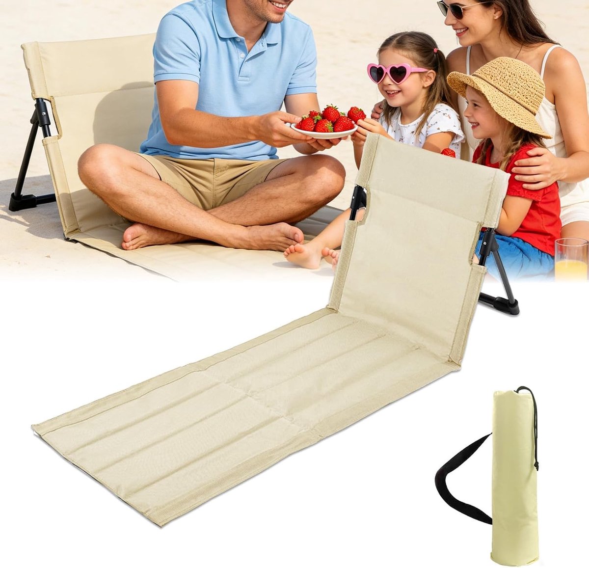 SnelShoppen - Opvouwbare Strandstoel met Rugleuning - Ademend Strandmatje - 600D Oxford Stof - Lichtgewicht en Draagbaar voor Camping, Strand, Tuin -