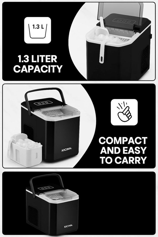 Compacte Zelfreinigende IJsblokjesmachine - 12kg per 24u - Zwart — afbeelding 4