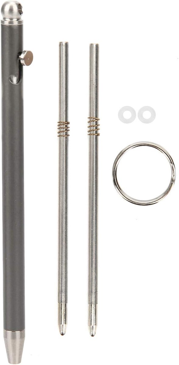 SnelShoppen - Mini Balpen, EDC Draagbare Sleutelhanger Pen, Grijze RVS Schrijfinstrument met 2 Navullingen - Perfect voor Thuis, Op Reis of Op Kantoor