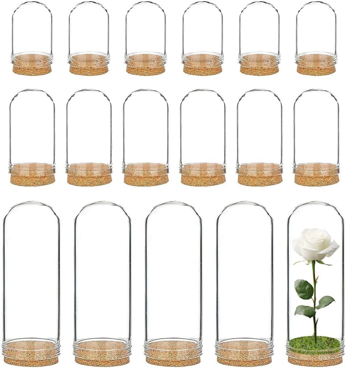 SnelShoppen - Decoratieve Glazen Flessen met Kurkstopper - 24 Stuks - Diverse Maten - Sferische Dekoratiefles voor Kerst, Gasten, Kunst en Kleine Proj