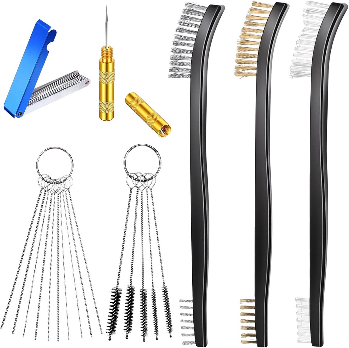 Motorcycle Carburetor Cleaning Kit, Carburetor Cleaner, Burner Nozzle Cleaner Set with 3 Double-Sided Brushes 5 Nylon - ShopVlot