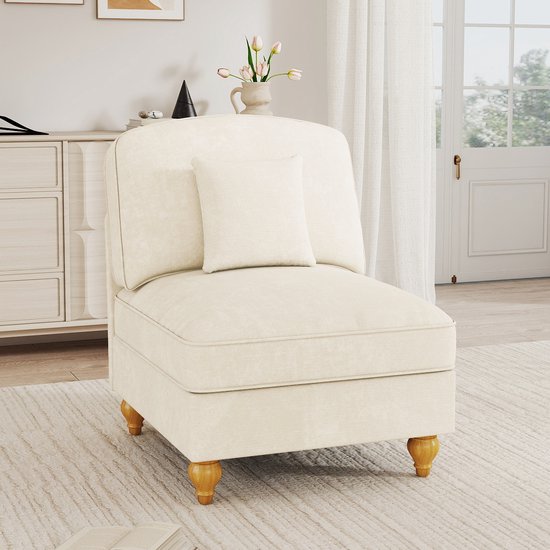 MIVRAY Zitbank 1-Zits 93 Cm - Windsor Sofa Zonder Armleuningen - Met Afneembare Rok En 1 Kussen - Voor Woonkamer En Kleine Ruimtes - Chenille Wit