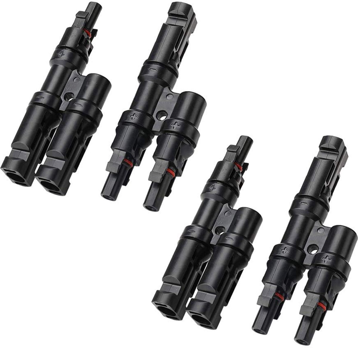 SnelShoppen - 2 Paar Zonnepaneel Kabel Connector, T Type 2 Tak Connector MFF/FMM (Zwart) - Waterdicht, Voor Buiten Gebruik, Eenvoudige Montage