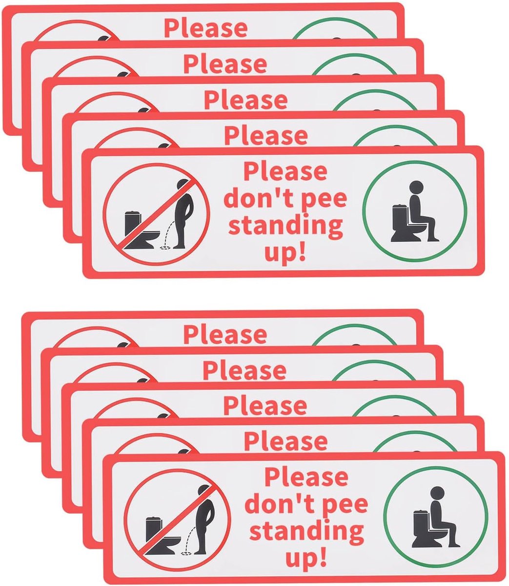 SnelShoppen - 10 Stuks 15x5cm PVC Zelfklevende Sticker Toilet Regel 'Niet Staand Plassen' Herinneringssignaal voor Publieke en Privé Toiletten
