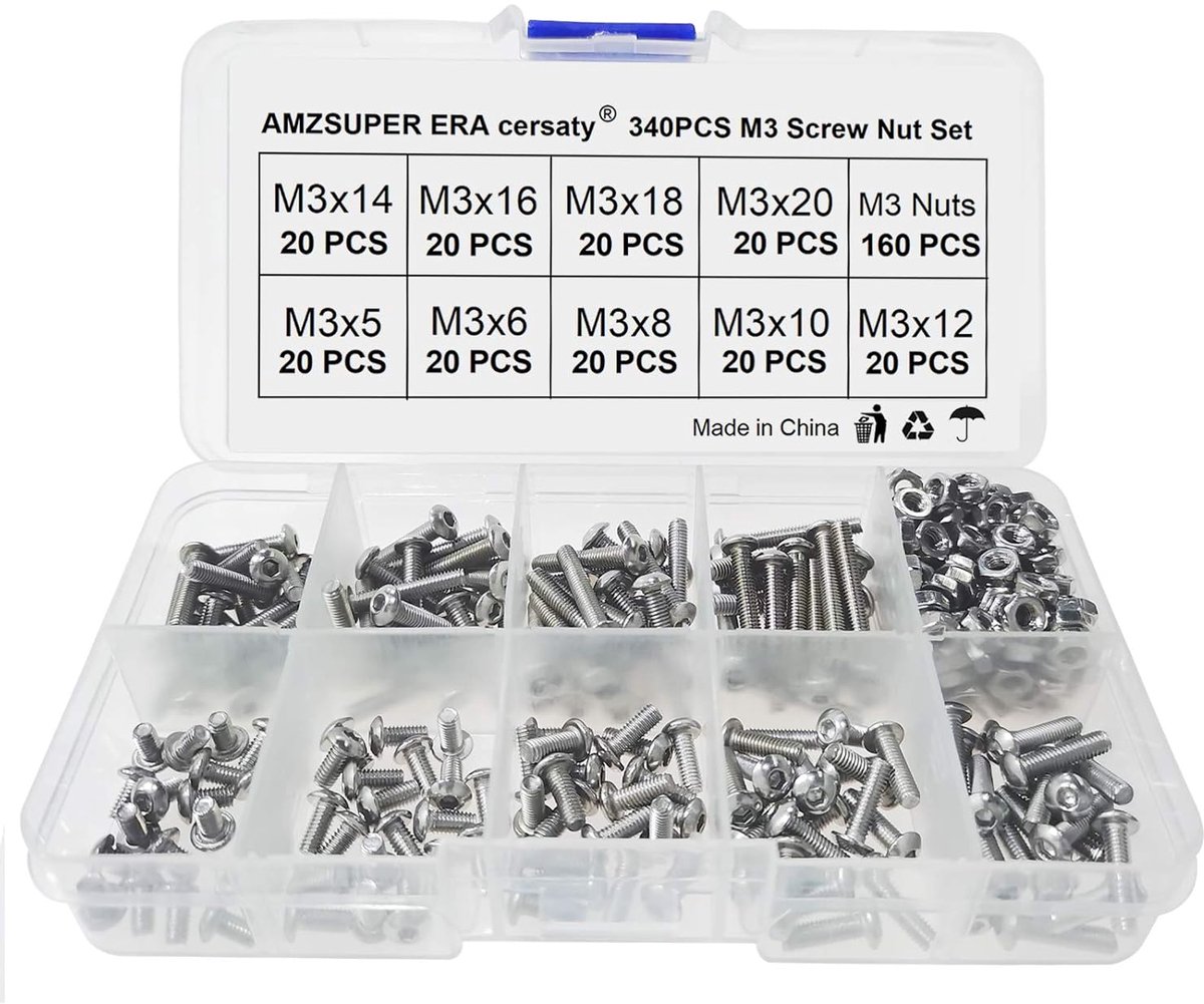 Cersaty® 340 Pieces M3 Screw Nut Set 304 Stainless Steel 9 Types Assortment Set 5mm 6mm 8mm 10mm 12mm 14mm 16mm 18mm - ShopVlot
