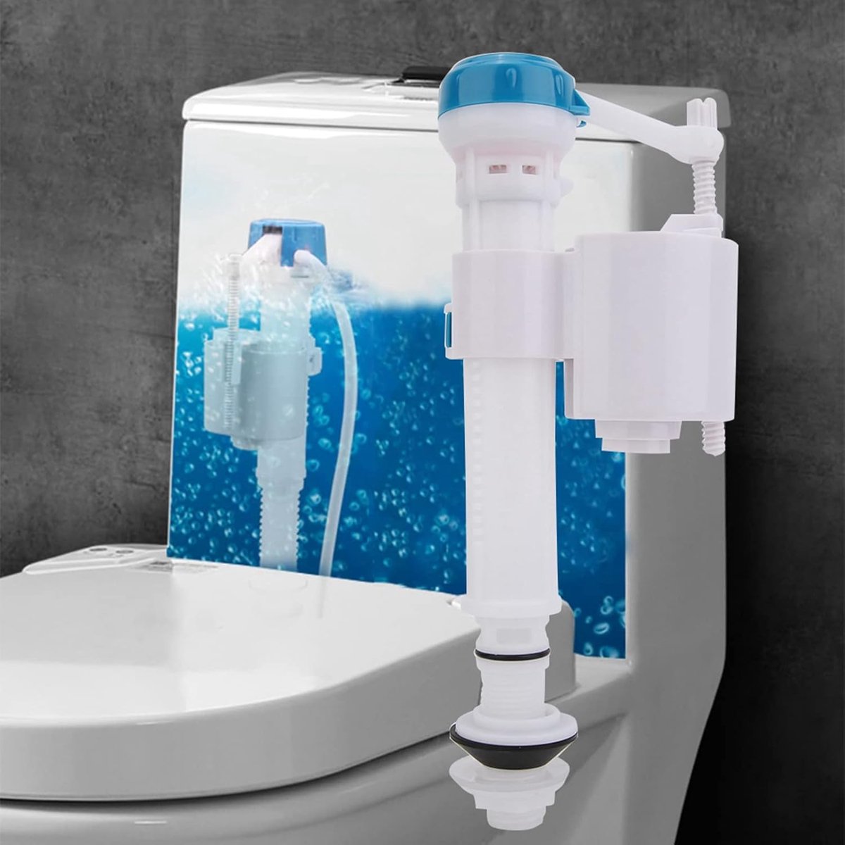SnelShoppen - Afvoerstopkraan voor toilet, sifon voor badkuip met schroefdraad G1/2, vervangonderdeel van kunststof, blauw en wit, waterbesparend, 1/2
