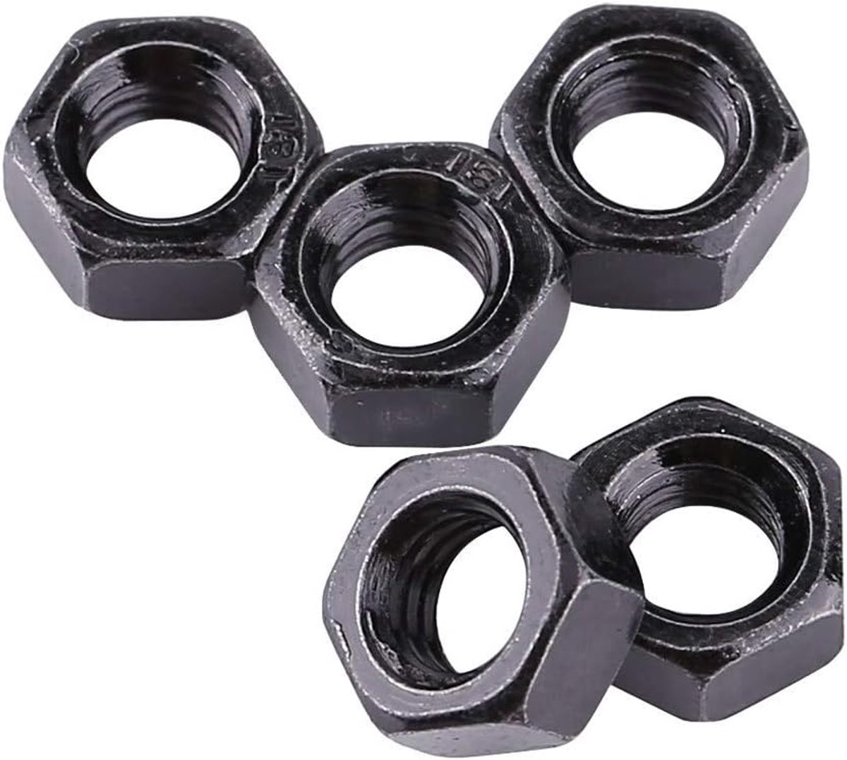 SnelShoppen - 100 Stuks Hex Moeren DIN934 M2-M5 Zwart Gegalvaniseerd Koolstofstaal Metrisch Draad Hexagonale Moeren (M5) voor Constructie en Industrie